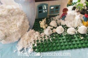 fake snow sensory bin