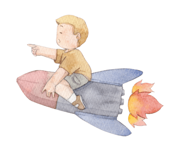 preschool boy on rocket early elementary learning