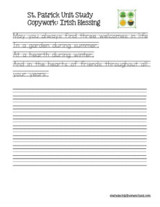 st patrick copywork worksheet printable