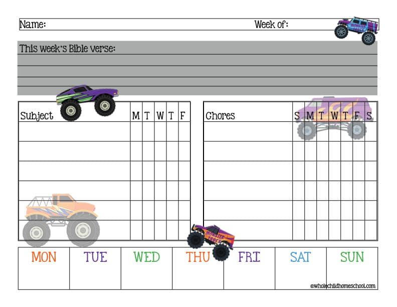 weekly student planner page