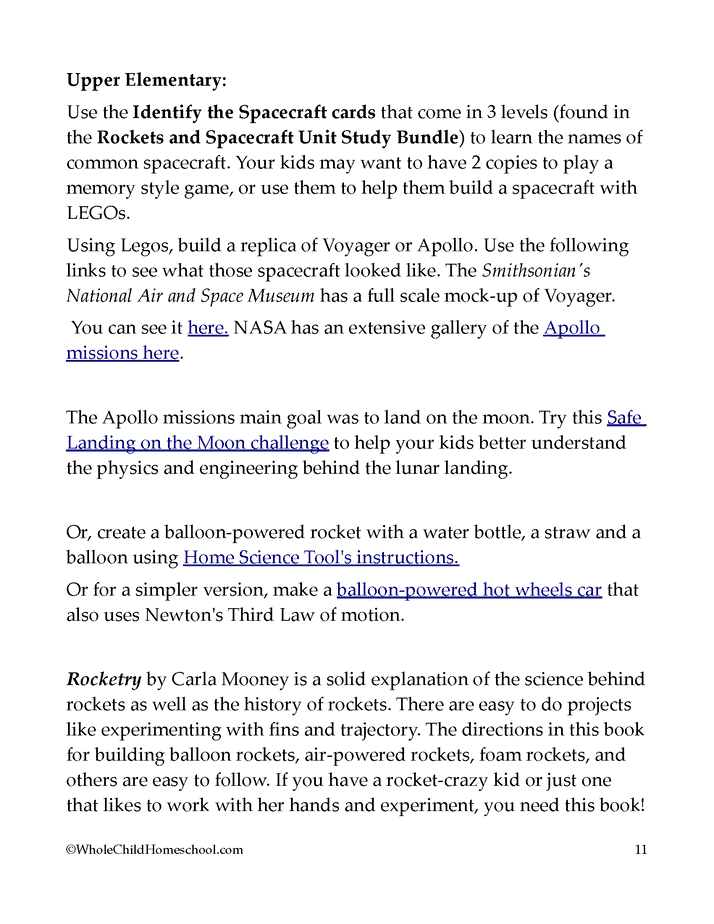 Rockets and spacecraft family Unit study